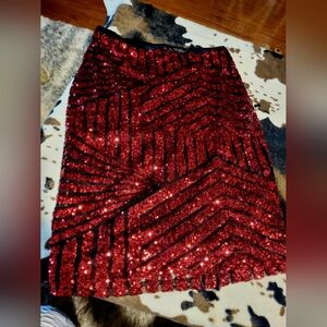 Glamorous Red Sequin Pencil Skirt